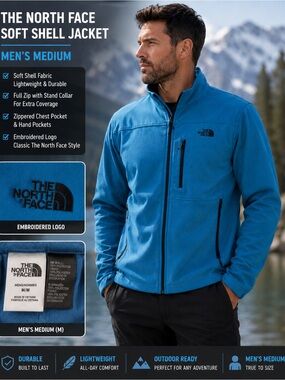 The North Face Men's medium  Blue Soft Shell Jacket like new waterproof
